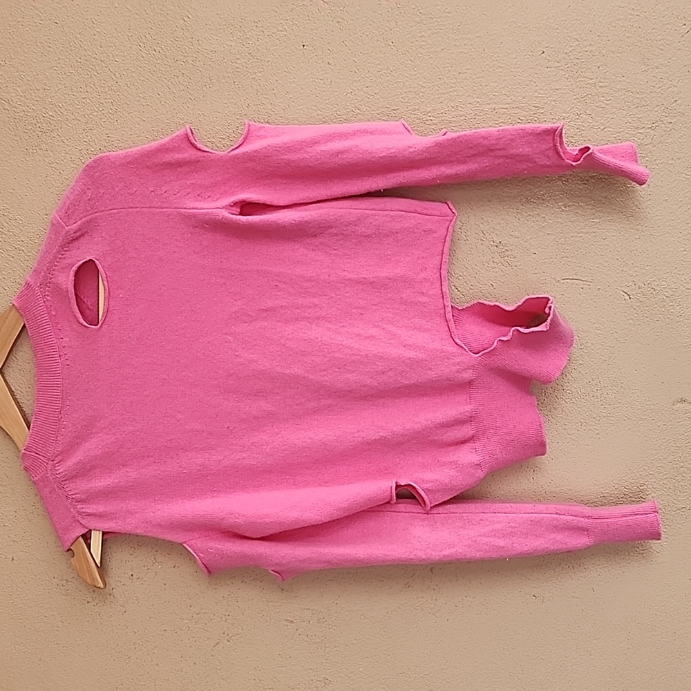 THE OPEN PRODUCT YY Pink Wool Sweater S Cut Out Distressed Korean Designer Rare - Picture 5 of 15